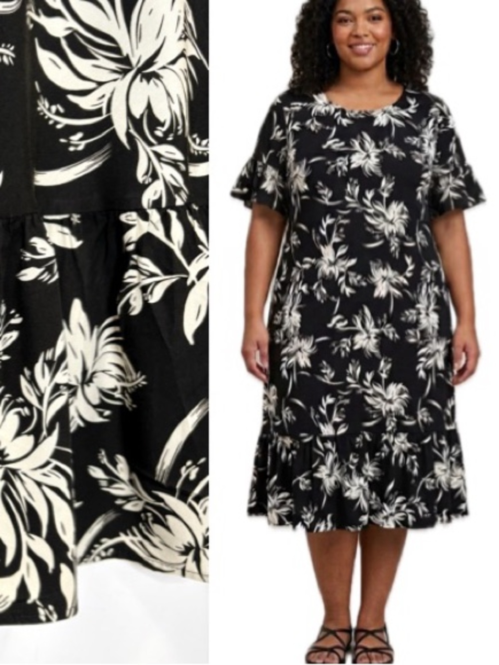 Island Aloha Wear Hawaiian Floral Print Midi Dress Size 3XL Short Sleeve Ruffle